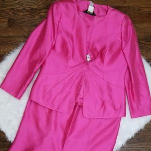 Elite Champagne Sz 18 100% Silk Pink Skirt Suit